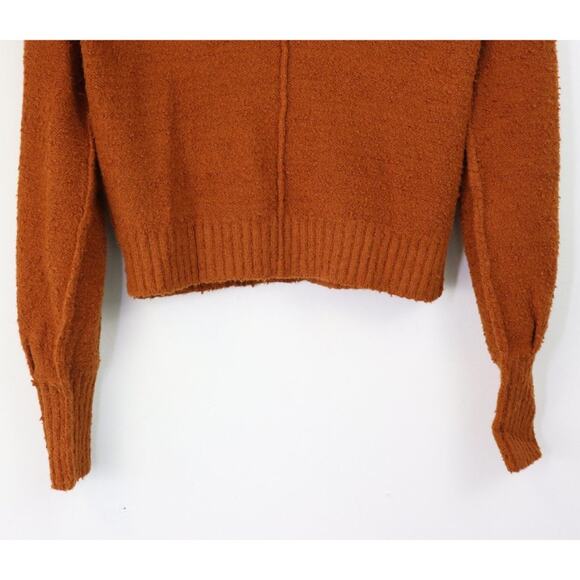 Free People Reverie V-Neck Rib Knit Sweater Balloon Sleeve Burnt Butter XS - Picture 7 of 10